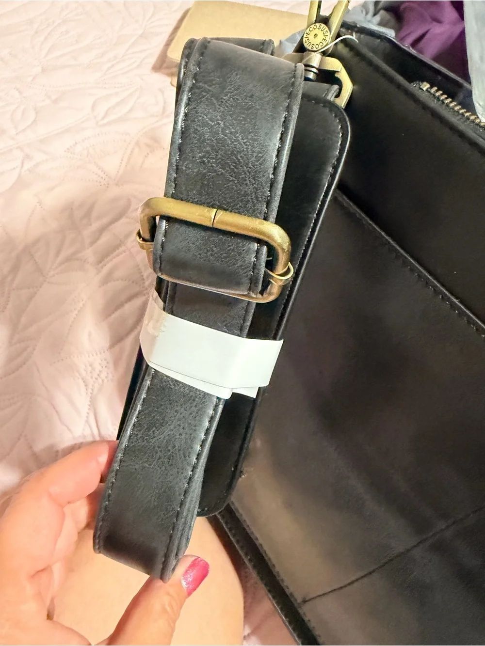 Ecosusi Black Men's Faux Leather Briefcase with Dual Buckle Front